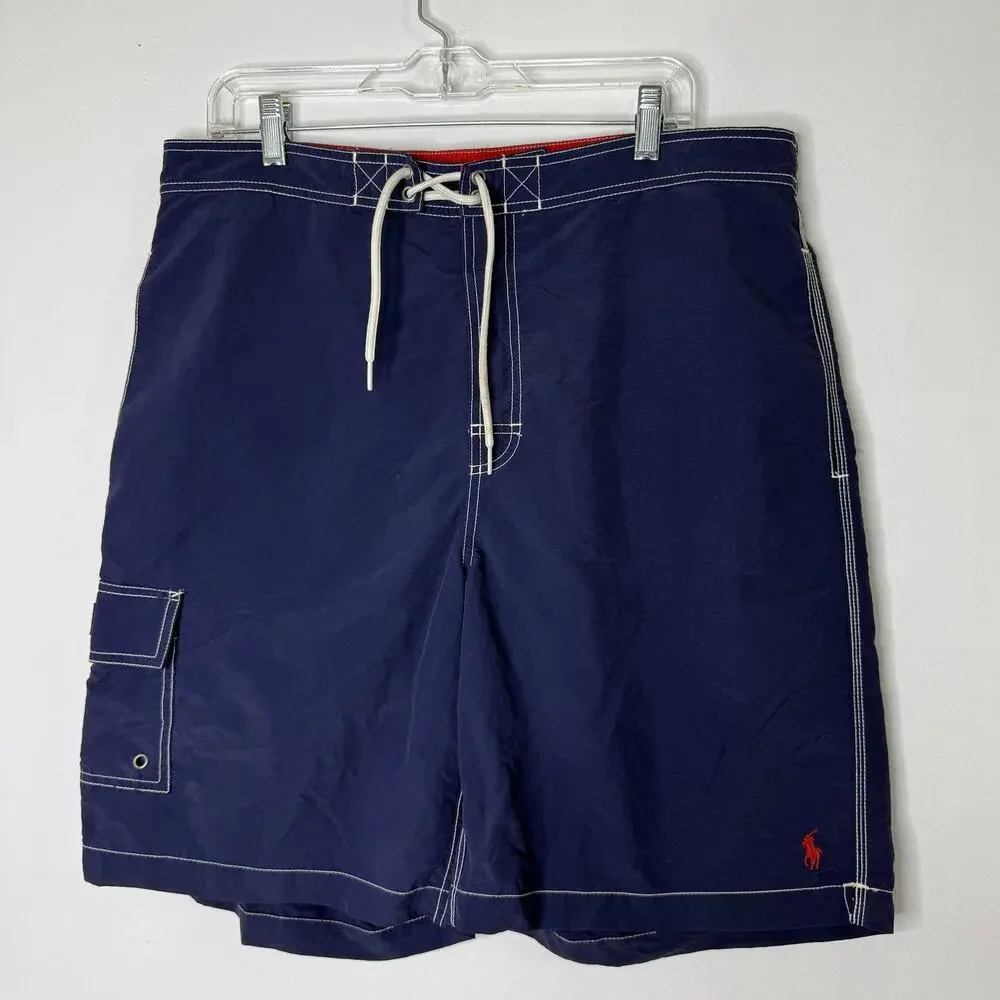 Polo Ralph Lauren Swim Trunks Mens XL Blue Cargo Board Shorts Beach Pockets 9.5